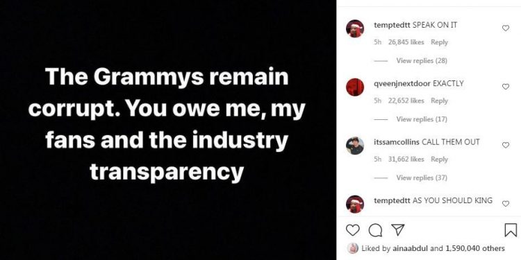 Not Listed in The nominations, The Weeknd Accused the Grammy Award of Non-transparency