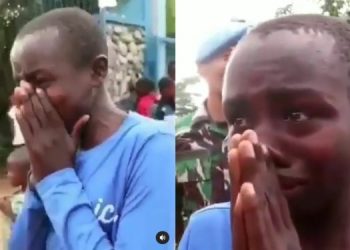 Sad, African Children Crying When Indonesian National Armed Forces Leave Them