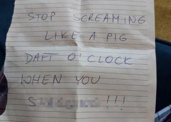 Fed-Up Neighbours Send A Woman A Note, Asking Her To Stop Screaming Like A Pig While Having Sex