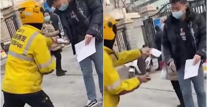 Delivery Rider In China Fulfills Customer’s Odd Request To Splash Tea On Ex-Boyfriend