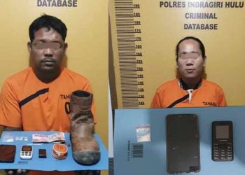 Kedua tersangka, SYT alias Abu dan RM alias Yanti beserta barang bukti sabu diamankan di Polres Inhu/yuzwa