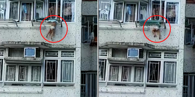 Video Seorang Balita yang Menjuntai Dari Jendela Apartemen di Lam Tin Jadi Viral di Media Sosial