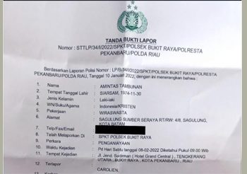 Dugaan Penganiayaan, Anggota DPRD Batam Dilaporkan ke Polsek Bukit Raya Pekanbaru
