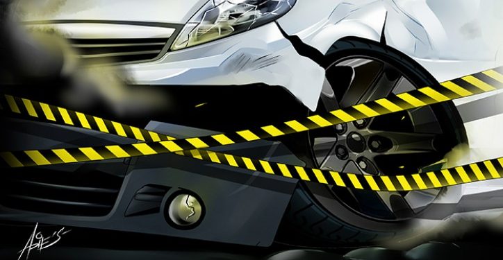 Diduga Ngantuk, Sedan BMW Tabrak Trotoar di Jalan Pangeran Antasari Hingga Ringsek