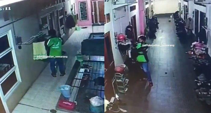 Pria Berjaket Driver Ojol di Tembalang Semarang Terekam CCTV Maling Pakaian Dalam Wanita