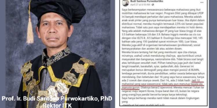 Dianggap Rasis, Ini Isi Status Medsos Rektor ITK Saat Wawancara LPDP