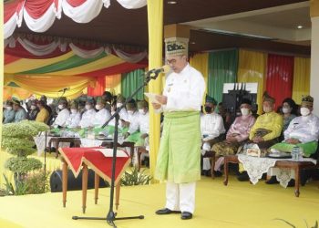 Gubri Saat apel peringatan HUT ke 65 Provinsi Riau