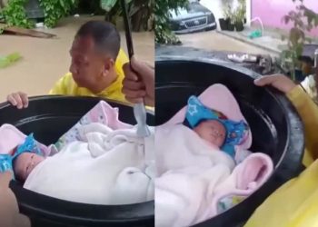 Tegang, Tim SAR Evakuasi Bayi Gunakan Ember saat Banjir Terjang Natuna