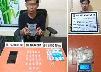 Amankan 23 Paket Sabu Siap Edar, Pelaku Narkoba di Tambang Ditangkap Satnarkoba Polres Kampar